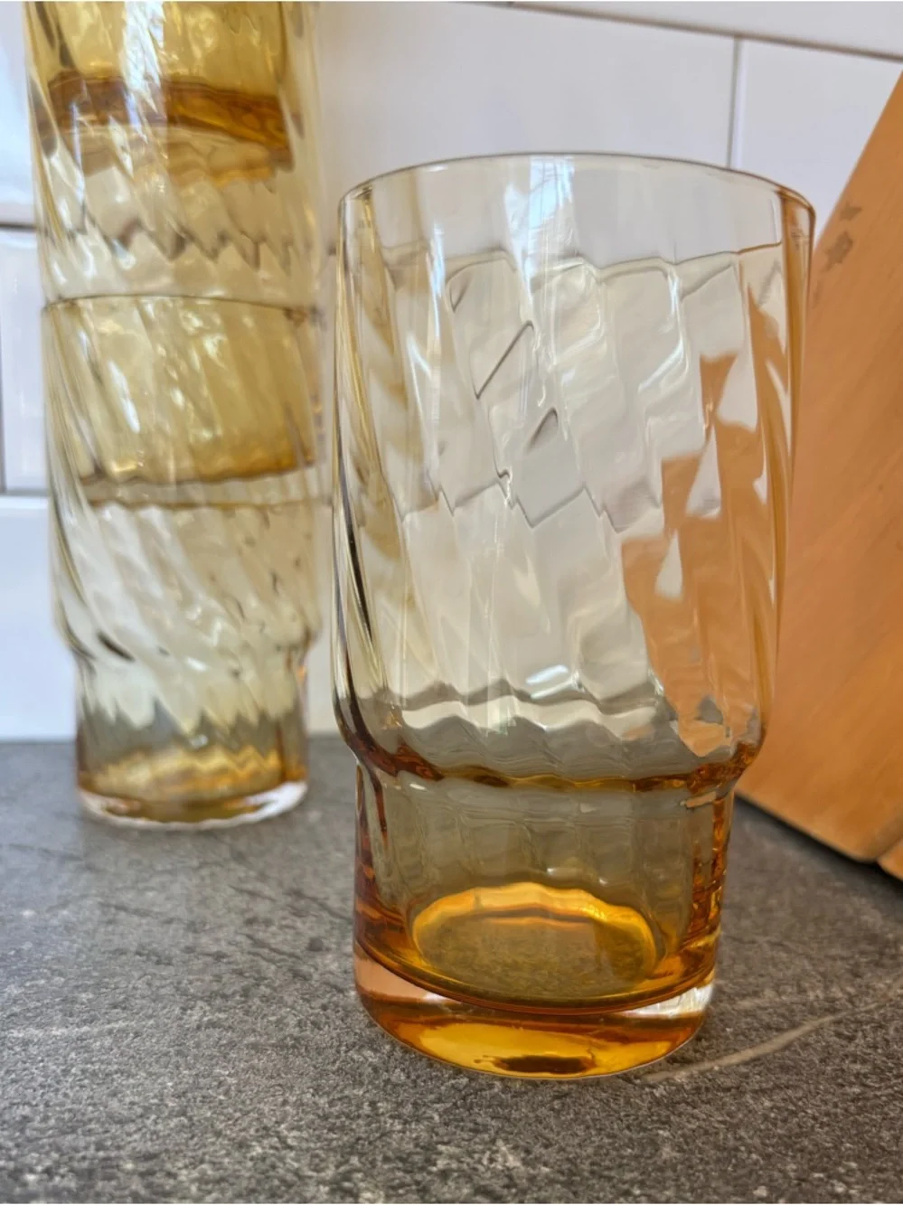 Pottery Barn Amber spiral stackable Highball Glasses x4